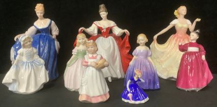 A Royal Doulton figure, Kay HN 3340; others, Sara HN 2265, Deborah HN 3644; others smaller, Marie,