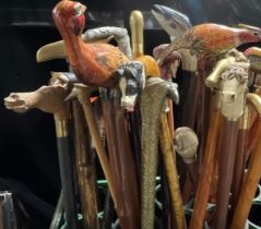 Walking Sticks - a collection of novelty sticks with assorted animal head grips/handles, cast