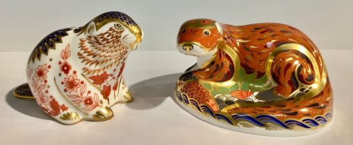 A Royal Crown Derby paperweight, Otter; another, Beaver with date code for 1995 (LVIII), gold
