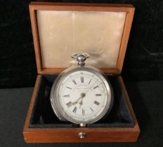 A large silver centre pocket watch, in watch box, Birmingham 1885