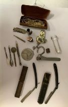 Boxes and Objects - a silver handled scalpel, Birmingham 1918; mother of pearl corkscrew; a