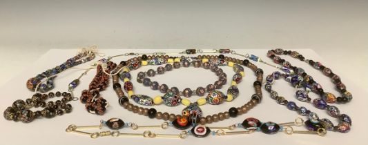 Jewellery - a collection of millefiori glass bead necklaces of varying lengths (10)