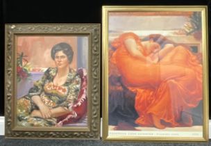 Pictures and Prints - Gilbert Seated Lady unsigned, oil on board; a framed museum print, Frederick