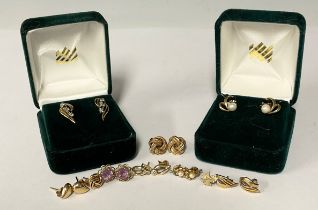 A pair of 9ct gold earrings, marked 375; other 9ct gold earrings, mostly in pairs, some set with