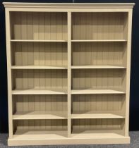 A painted pine open bookcase, 197.5cm high, 177.5cm wide, 36.5cm deep