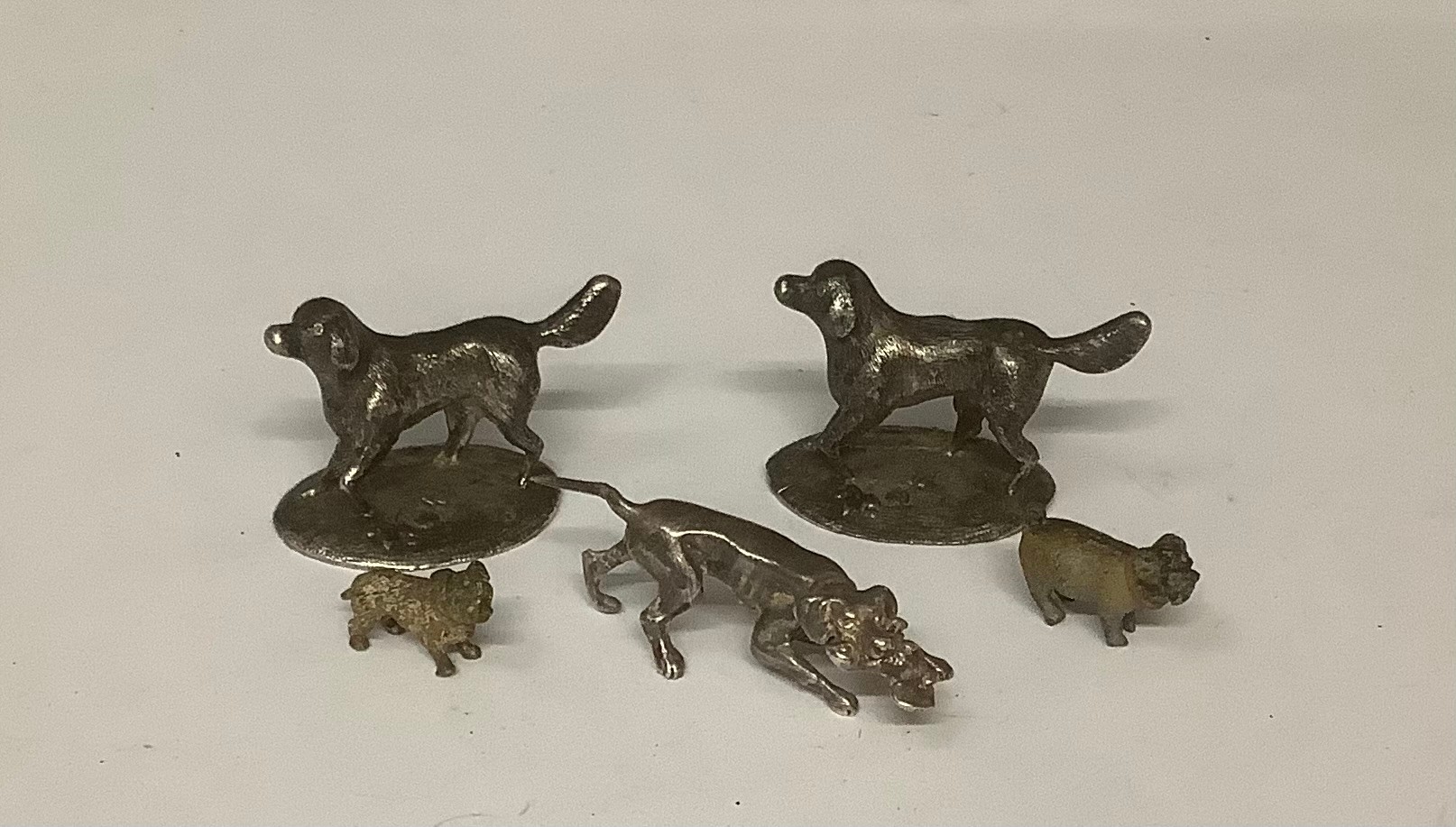 Two miniature Viennese cold painted dogs; a silvered dog with game; two silvered labradors (5) - Image 2 of 2