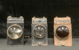 Boxes & Objects - Railwayana - a 20th century Rippingille’s signal lamp, 17cm high; two others