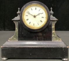A French ebonised marble effect Paris mantel clock, Roman numerals to dial, 21cm high