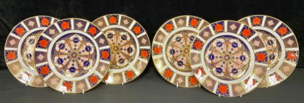 A set of six Royal Crown Derby Imari palette 1128 pattern side plates, 21.5cm diameter, printed