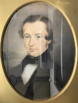 19th century English School Portrait of a Young Man unsigned, mahogany and oval giltwood frame,