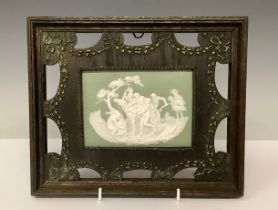 Pictures and Prints- 20th century neo-classical Bachanalian Scene Jasperware plaque, framed, 21cm