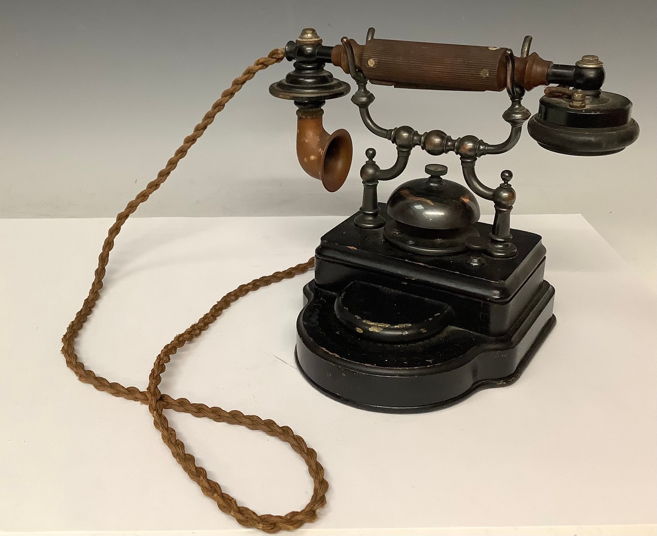 Boxes & Objects - an early 20th century Ericsson 765/766/767 brass and ebonised telephone, 21cm high