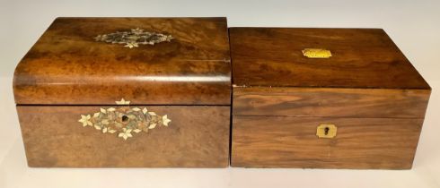 A Victorian rosewood work box; a Victorian mahogany work box (2)