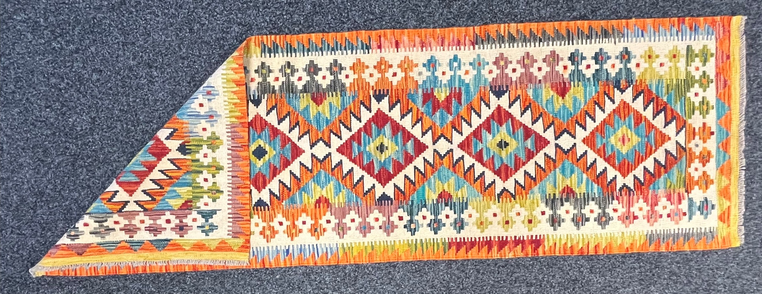 Rugs and Carpets - a Chobi kilim carpet runner, 207cm x 66cm - Image 2 of 2