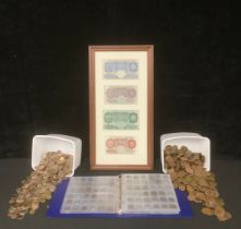 A collection of UK and foreign base metal circulated coins, to include framed and mounted set of