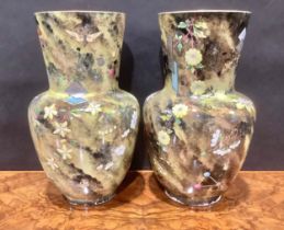 A pair of Hautin Boulanger & Cie, Choisy Le Roi Aesthetic Movement vases, decorated in the