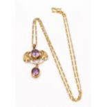 An 'Art Nouveau' style .925 gold plated silver and amethyst set pendant, in the manner of Murrle