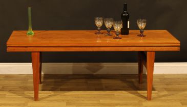 A mid-20th century Danish teak metamorphic escalator coffee and dining table, by Trioh, 53cm high,