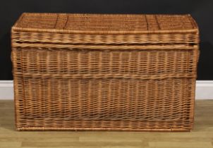 A large wicker linen basket, 57cm high, 101.5cm wide, 62.5cm deep
