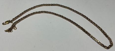 A 9ct gold fancy box link necklace, marked 375, 23g