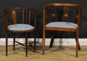 An Edwardian horseshoe drawing room chair, 74cm high, 55.5cm wide, the seat 46cm wide and 38cm deep;