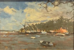 Stanley Miller (20th century) Boats in a Harbour signed, oil on panel, 27cm x 39.5cm