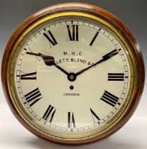 A fusee wall clock, the 29cm circular dial inscribed M.R.C Gillett Bland & Co, Croydon, 37cm diam