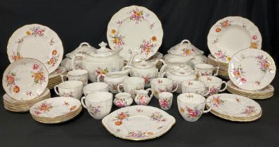 A Royal Crown Derby Posies pattern dinner and tea service, including large teapot, milk and sugar,