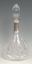 A Continental silver mounted cut glass decanter, 31cm high, halbmond und krone mark, 800 standard,