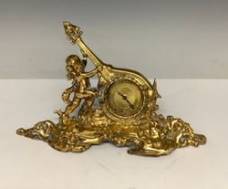 Clocks - a Victorian ormolu brass clock, musical putto, gilt face, Arabic numerals, modern movement,