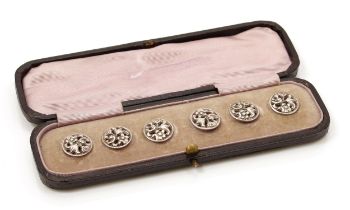 A set of six late Victorian silver buttons, cased, Chester