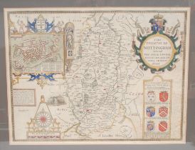 An 18th century two-page map, The Countie Of Nottingham, 40cm x 52cm