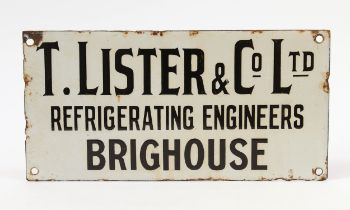 Advertising - a rectangular shaped single sided enamel sign, black lettering on a white ground, 'T.