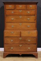A late George II/early George III oak chest on chest, moulded cornice above three short and three