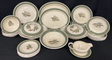 A Susie Cooper Ferndown pattern dinner service comprising, pair of vegetable dishes and covers,