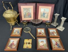 Boxes and Objects - a pair 19th century Indian coconut cups, cased in brass, each with three scoll