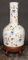 A Chinese mallet shaped bottle vase, painted in polychrome enamels with precious objects, flowers