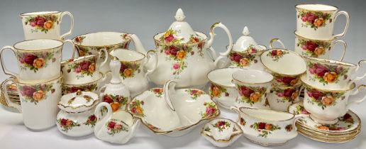 A Royal Albert Old Country Roses pattern tea set comprising large teapot, small teapot, milk jug and