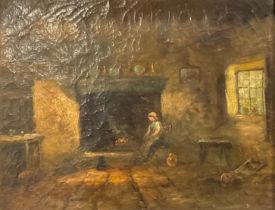 Attributed to Josef Israels (19th century) Hearth and Home, a Cottage Interior oil on canvas, 29.5cm