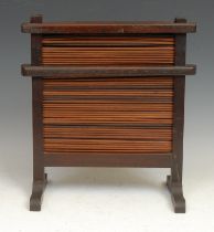 A Japanese hardwood and cane rectangular table screen, 37cm high, 33.5cm wide, early 20th century