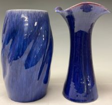 A Langley Mill Pottery tapering cylindrical stoneware vase, flared everted rim, Sapphire glazed,