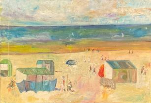 Modern British School A Day at the Beach oil on canvas, 37.5cm x 55cm