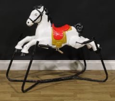 Toys & Juvenalia - a 1960's painted pressed steel rocking horse on springs, mounted upon a frame,