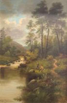 H. James (19th century) An Afternoon’s Fishing signed, oil on canvas, 75cm x 49.5cm