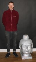 Interior Furnishings & Decoration - a large painted fibre glass Sino-Tibetan Buddha head, the silver