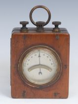 An early 20th century mahogany GPO galvanometer, brass carrying ring, 12cm high, stamped and