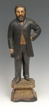 A 19th century plaster figure, of a statesman, he stands upon a faux marble plinth, 40cm high,