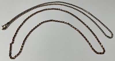 A late 19th century 9ct rose gold necklace chain, apparently unmarked, 8.3g; a 9ct gold necklace