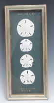 Natural History - an arrangement of four sand dollars (clypeaster reticulatus), framed, the
