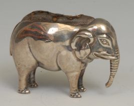 A large Edwardian silver novelty pin cushion, as an elephant, 7cm long, Adie & Lovekin Ltd,